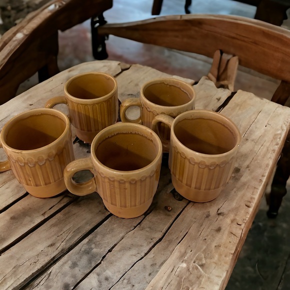MCM Brown Ceramic Pottery Mugs Set of 5 Japan glaze mid century boho 70s - Picture 2 of 6